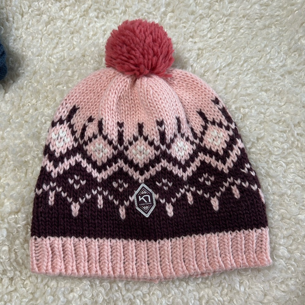 Kari Traa Pink and Port Knit Pom-Pom Beanie